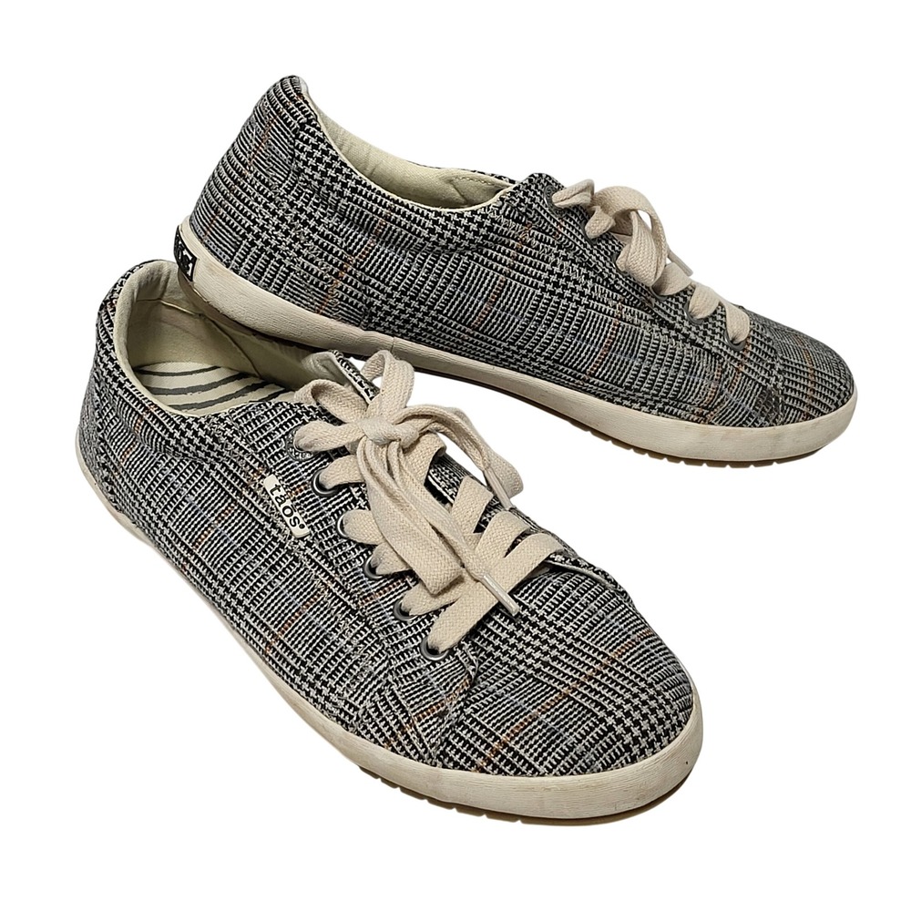 Taos Womens Plaid Canvas Sneakers Grey White‎ Low Top Lace Up Comfort Shoes